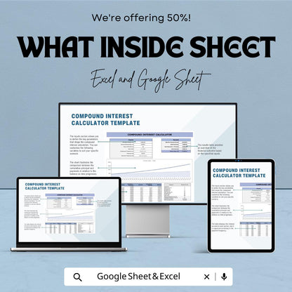 Compound Interest Calculator Template | Investment Calculator | Financial Planning Spreadsheet | Interest Growth Tracker