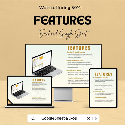 Commercial Construction Estimate Template Excel | Contractor Bid Template | Construction Cost Estimator | Proposal Spreadsheet |