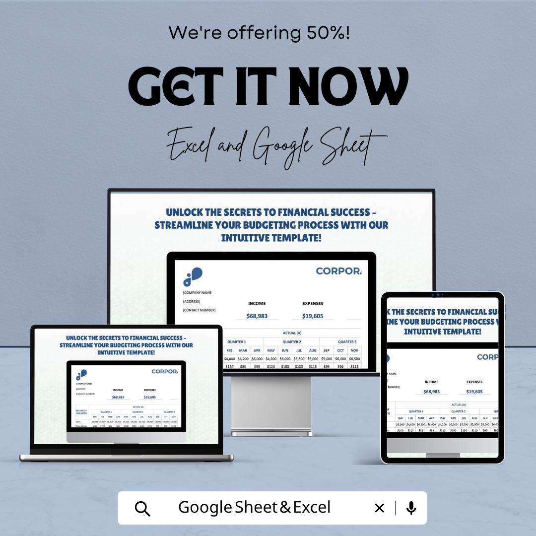 Corporate Annual Budget Template | Business Budget Spreadsheet | Financial Planning Template | Company Expense Tracker