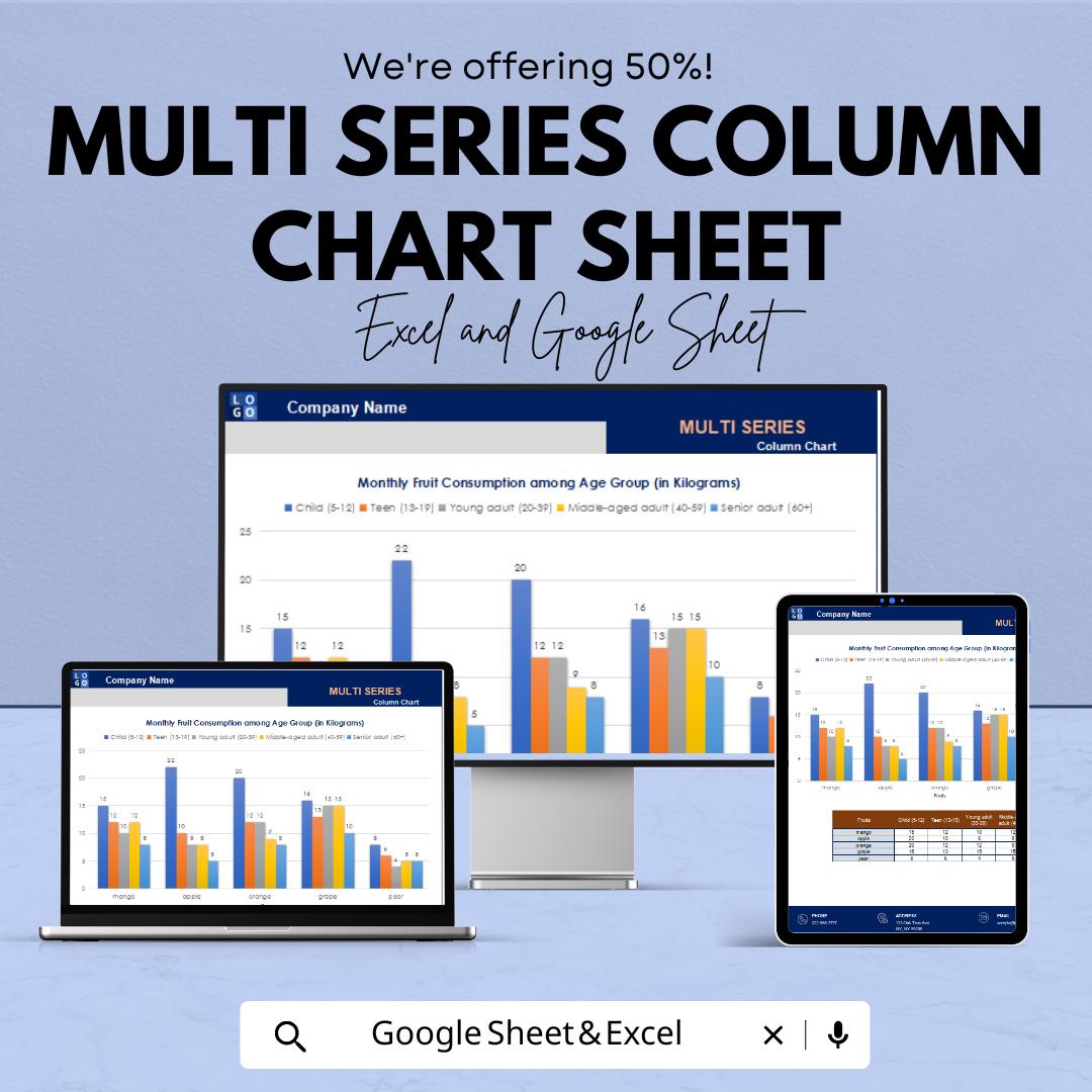 Multi Series Column Chart Sheet for Excel & Google Sheets - 50% Off - Visual Data Comparison Template