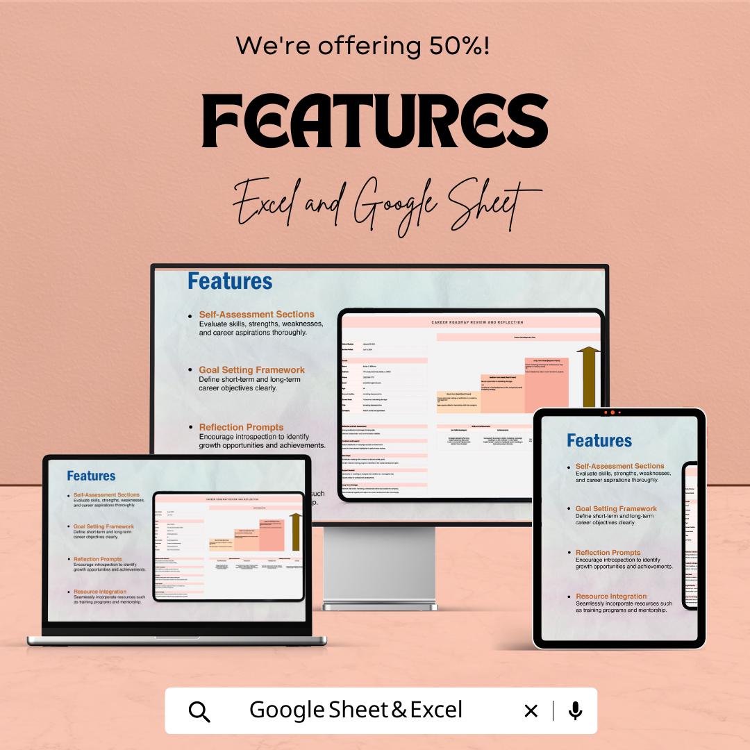Career Roadmap Review and Reflection Template | Career Progress Tracker | Professional Self Assessment Planner | Career Growth Worksheet