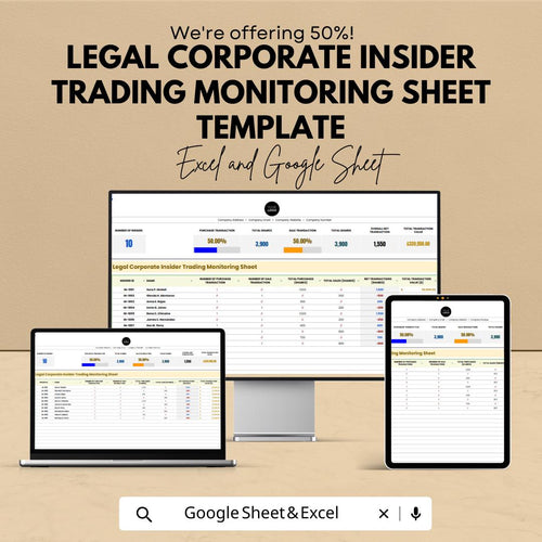 Insider Trading Tracker, Corporate Compliance Monitoring Sheet, Legal Insider Transaction Log, Excel & Google Sheets Compliance Template