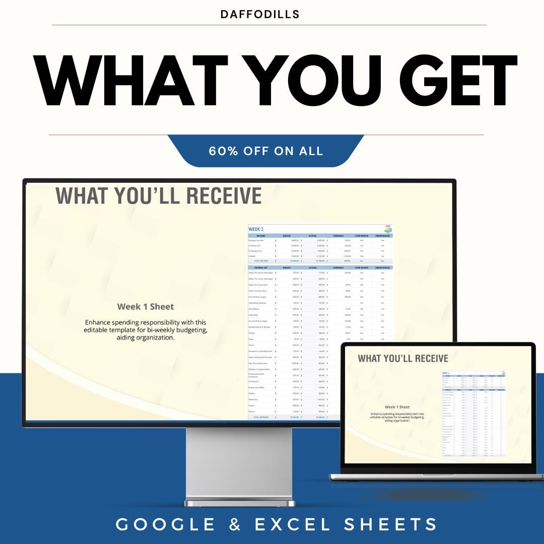 Bi-Weekly Budget Template, Biweekly Budget Planner, Expense Tracker Spreadsheet, Google Sheets Excel Budget