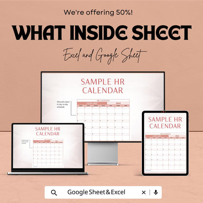 Sample HR Calendar Sheet | Excel and Google Sheet | HR Monthly Planner Template | Employee Schedule Organizer | HR Event Tracker