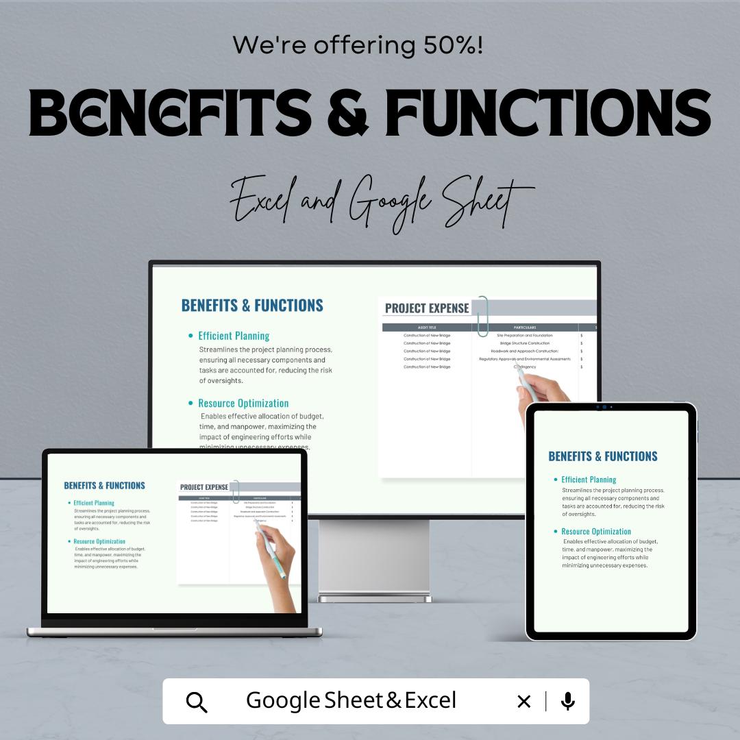 Engineering Project Plan Sheet | Excel & Google Sheets Template | Project Budgeting, Timeline Management, Task Assignment |