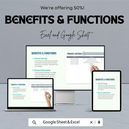 Engineering Project Plan Sheet | Excel & Google Sheets Template | Project Budgeting, Timeline Management, Task Assignment |