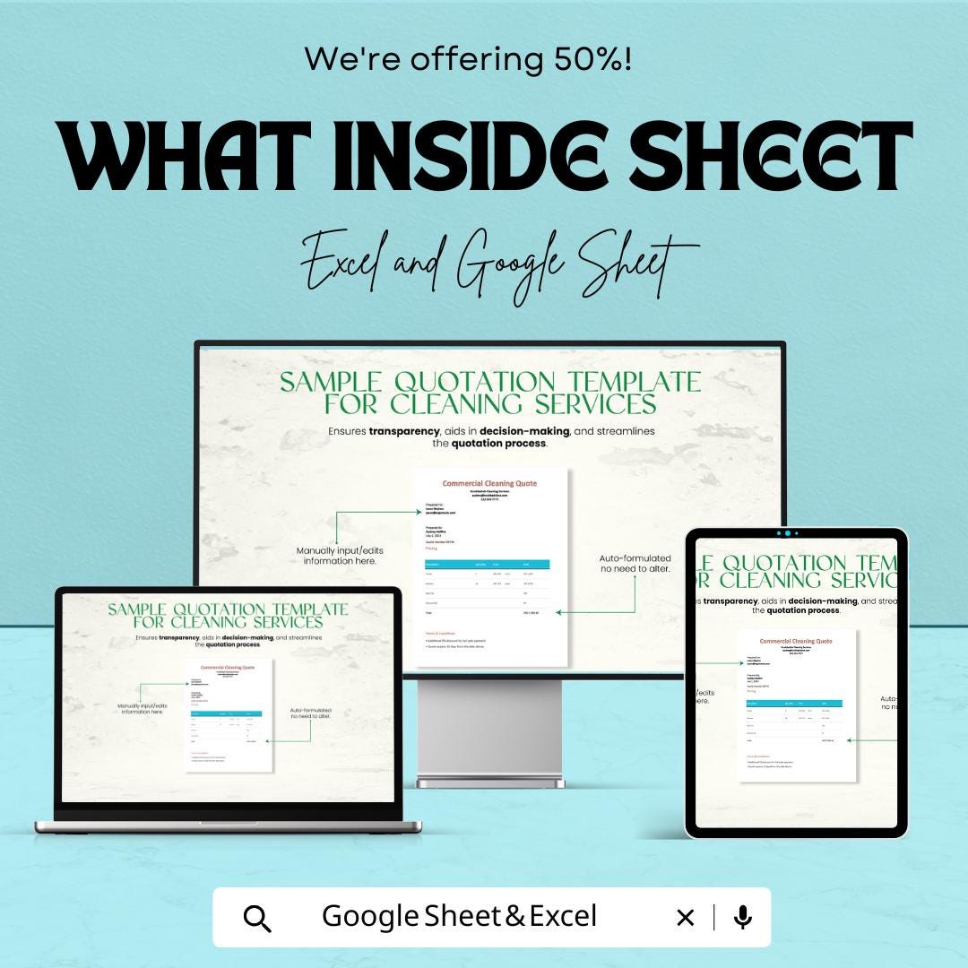Sample Quotation Template for Cleaning Services | Excel and Google Sheets | Cleaning Quote Format | Instant Download