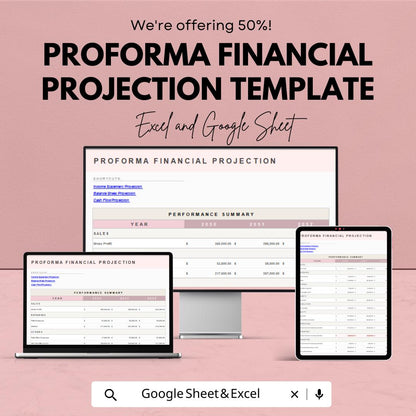 Proforma Financial Projection Template | Business Forecasting Sheet | Startup Financial Model | Revenue and Expense Forecast