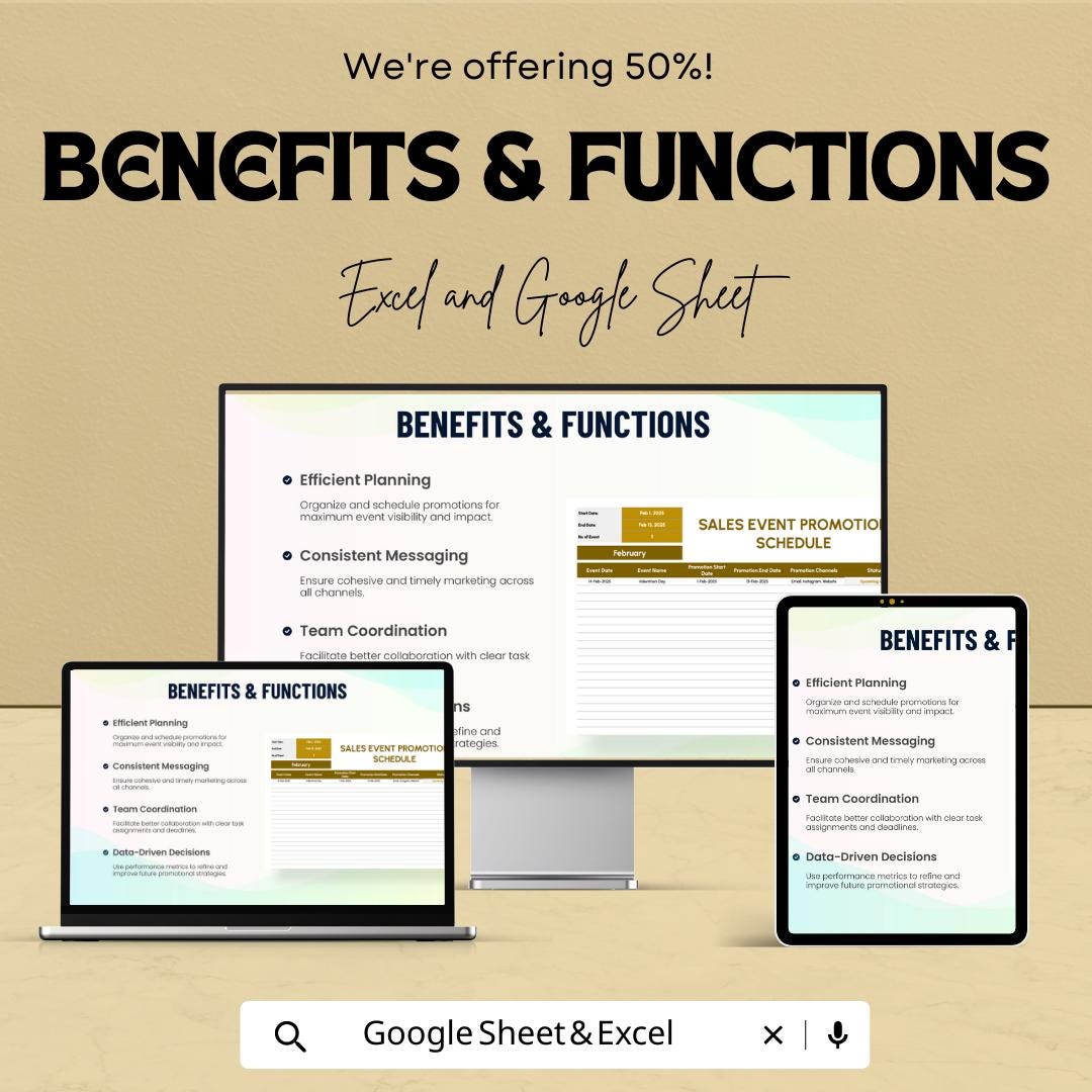 Sales Event Promotion Schedule Template | Marketing Campaign Planner | Event Promotion Calendar | Excel & Google Sheets