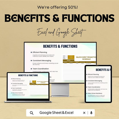 Sales Event Promotion Schedule Template | Marketing Campaign Planner | Event Promotion Calendar | Excel & Google Sheets