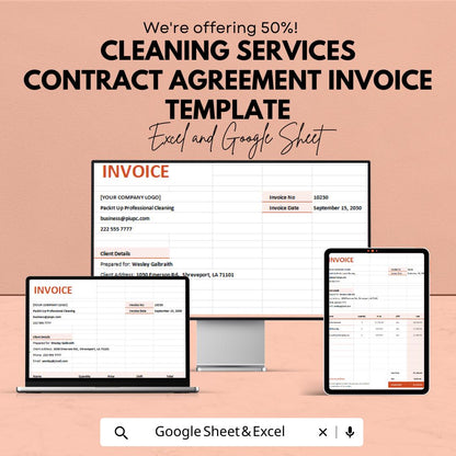 Cleaning Services Contract Agreement Invoice Template | Cleaning Business Invoice | Service Contract Form | Printable Invoice Template