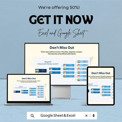 Horizontal Organizational Chart Template | Company Org Chart Spreadsheet | Employee Hierarchy Planner | Excel & Google Sheets Org Structure
