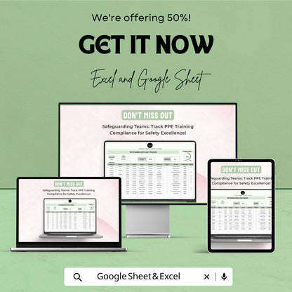 PPE Training Compliance Tracker Template, Safety Training Log, OSHA Compliance Spreadsheet, Employee Training Tracker, Excel & Google Sheets