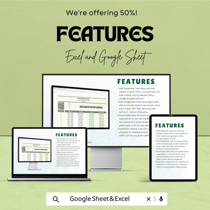 Sales Booth Staffing Schedule Template | Event Staff Planner | Trade Show Staffing Schedule | Excel & Google Sheets