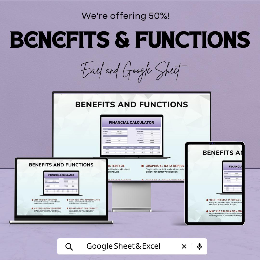Financial Calculator Template | Loan Payment Spreadsheet | Interest Calculator Sheet | Loan Amortization Tracker | Finance Planner Tool