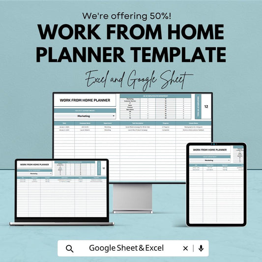 Work From Home Planner Template | Daily Productivity Planner | Remote Work Organizer | Excel & Google Sheets | Task and Schedule Tracker