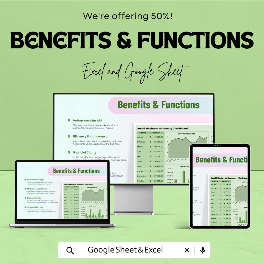 Small Business Dashboard Template | Financial, Sales, and Performance Tracker | Excel & Google Sheets