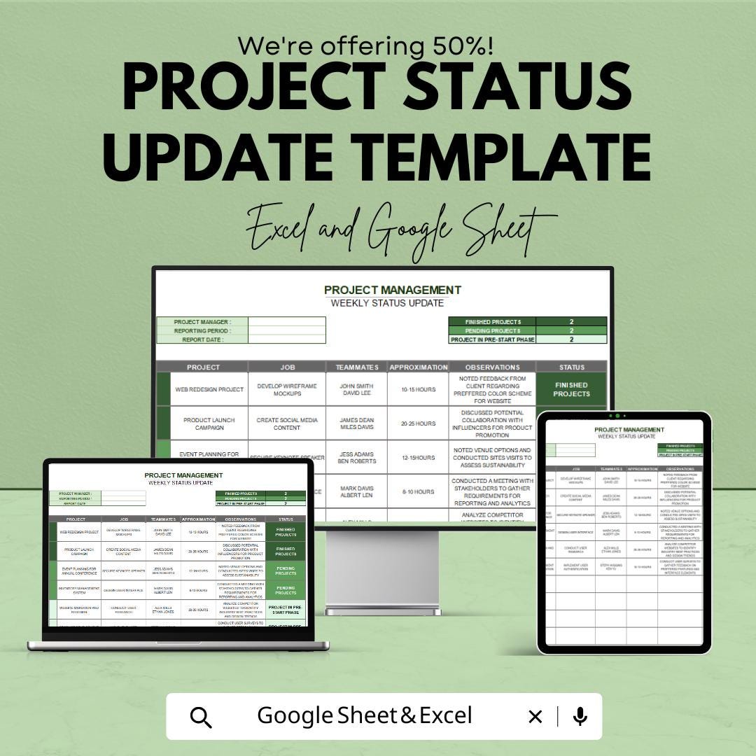 Project Status Update Template | Weekly Project Report | Project Tracking Spreadsheet | Project Manager Report Template