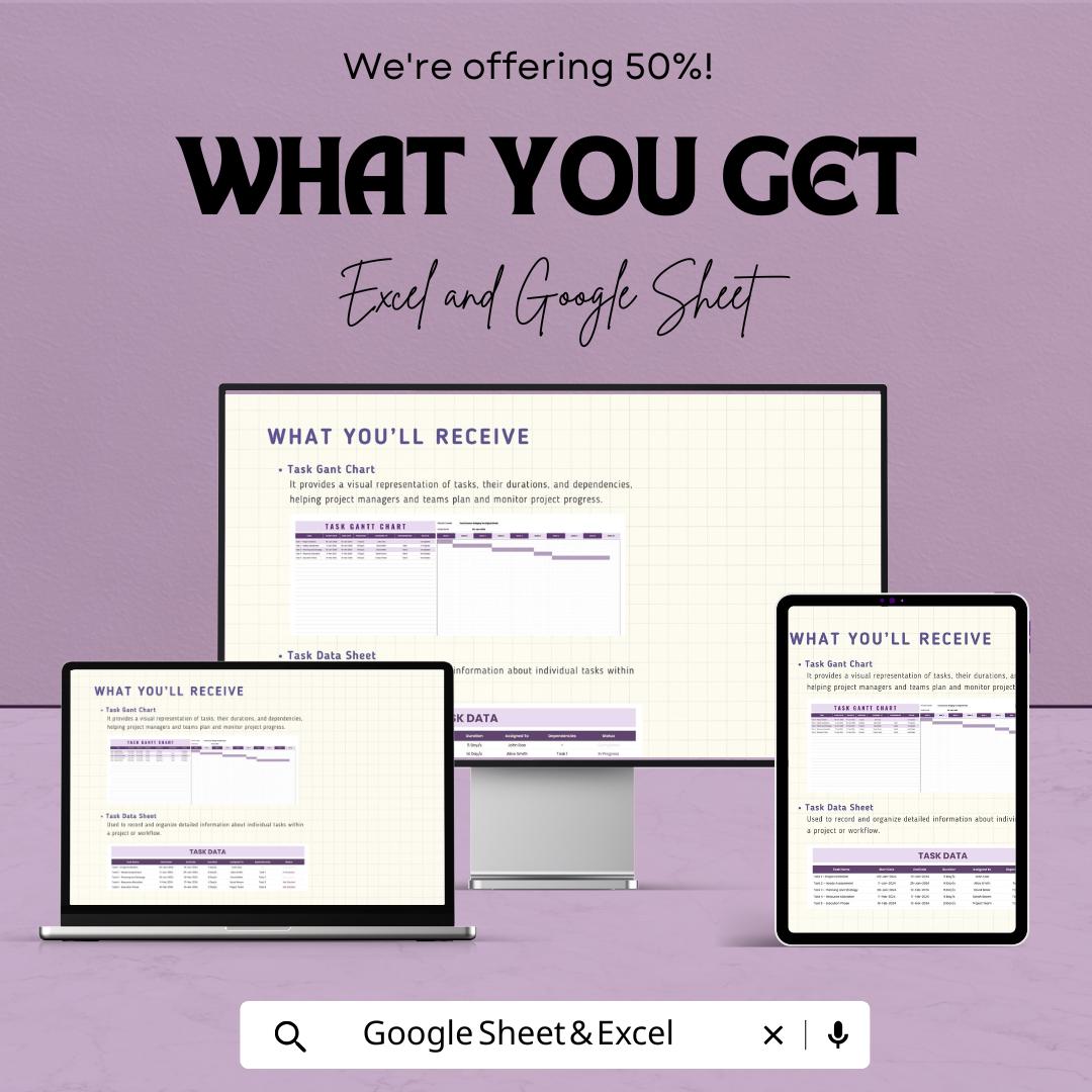Task Gantt Chart Template | Project Planning and Management | Google Sheet | Timeline Visualization | Task Tracker | Project Schedule