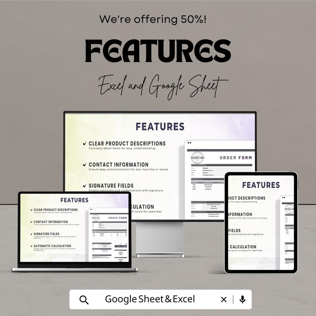 Order Forms for Small Business | Excel and Google Sheet Template | Streamline Your Orders & Boost Efficiency