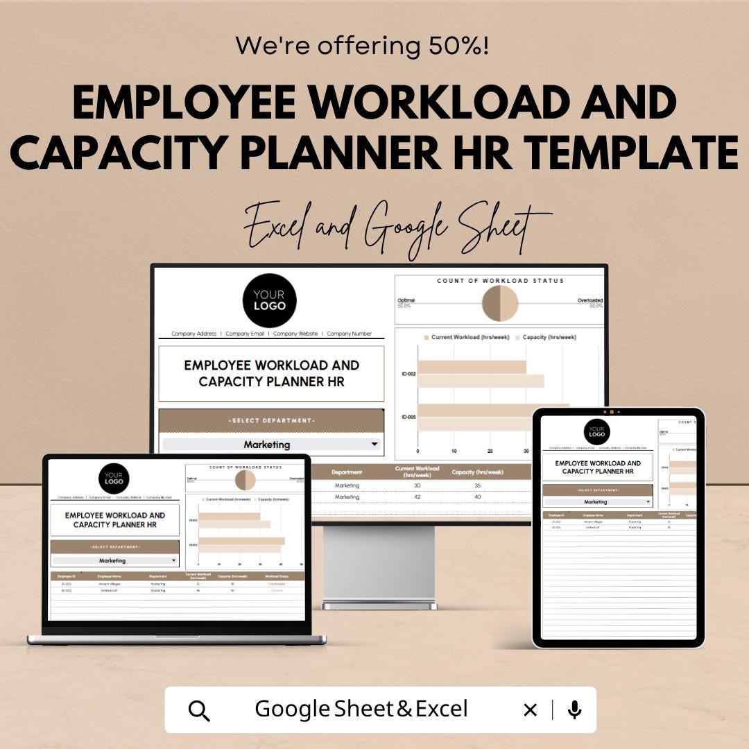 Employee Workload Planner Template | Capacity Planner | Workforce Planning Spreadsheet | Team Management Tool | Resource Planner