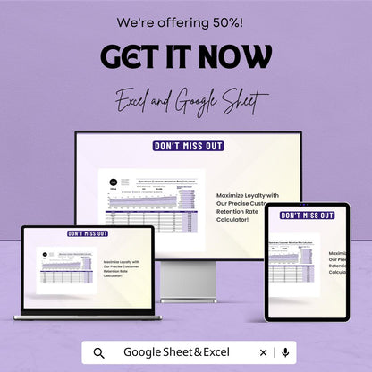 Customer Retention Rate Calculator | Retention Dashboard Template | Customer Analytics Spreadsheet | Excel & Google Sheets Tracker