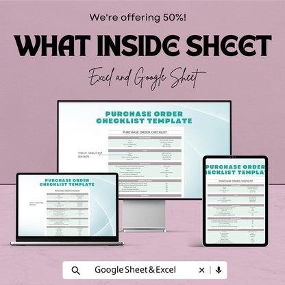 Purchase Order Checklist Template | Google Sheets & Excel | Procurement Form | Order Tracking Sheet | Editable Instant Download