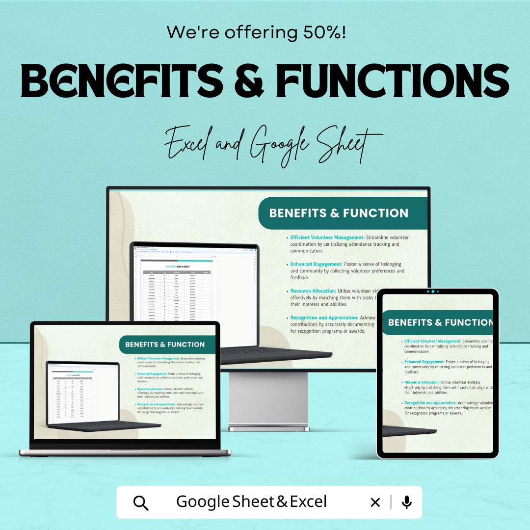 Volunteer Sign-In Sheet | Excel and Google Sheet Template | Track Volunteer Hours & Activities | 50% Off