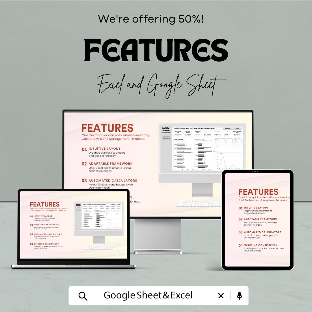 Finance Inventory Cost Analysis and Management Sheet | Excel & Google Sheets Template for Expense Tracking | Inventory Cost Budgeting