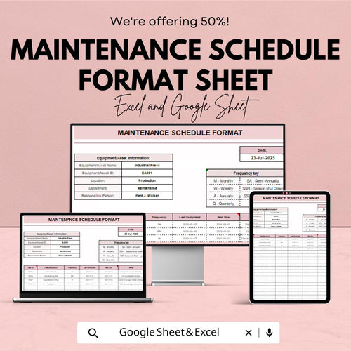 Maintenance Schedule Format Sheet | Printable Maintenance Tracker | Google Sheets Template | Task Scheduling | Customizable Maintenance