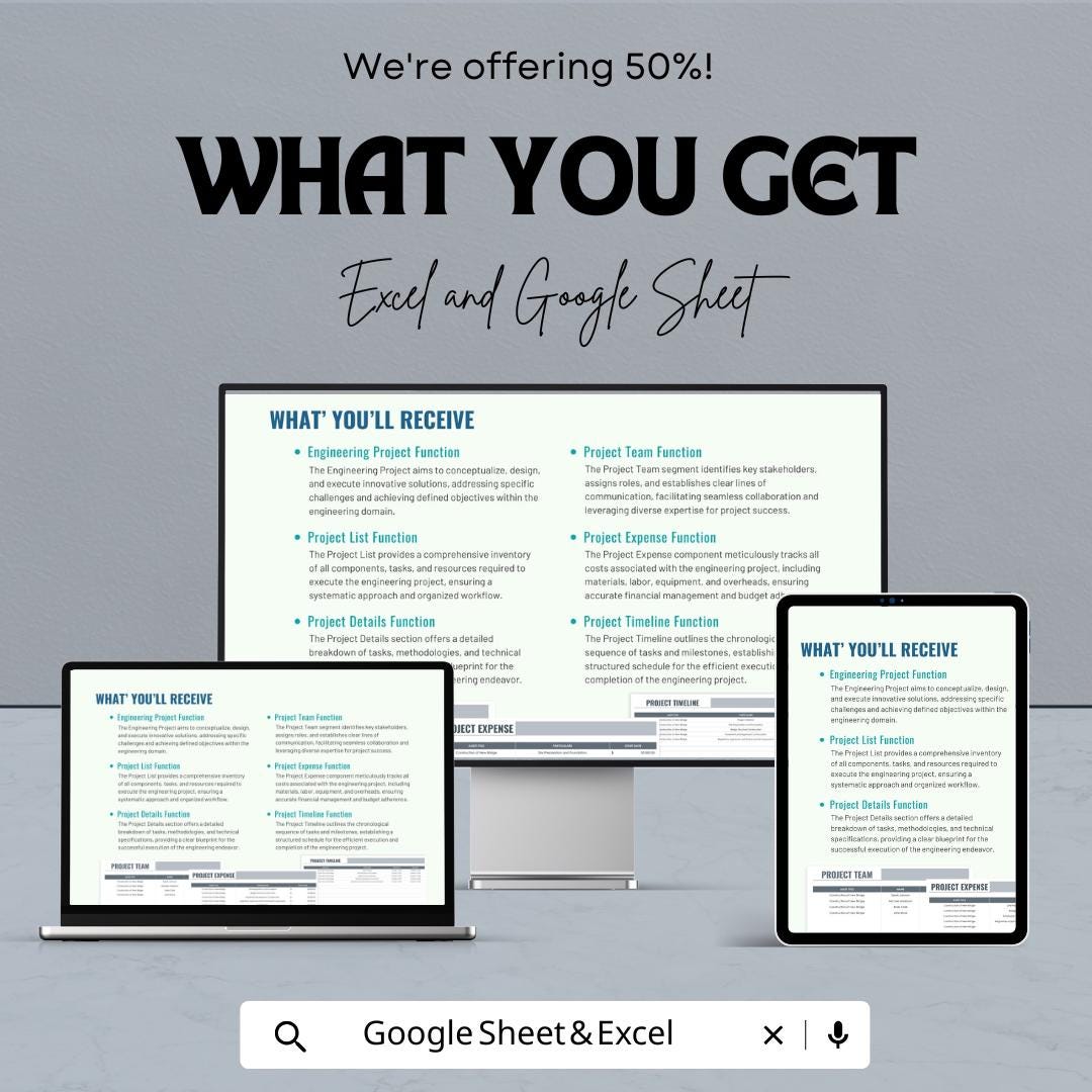 Engineering Project Plan Sheet | Excel & Google Sheets Template | Project Budgeting, Timeline Management, Task Assignment |
