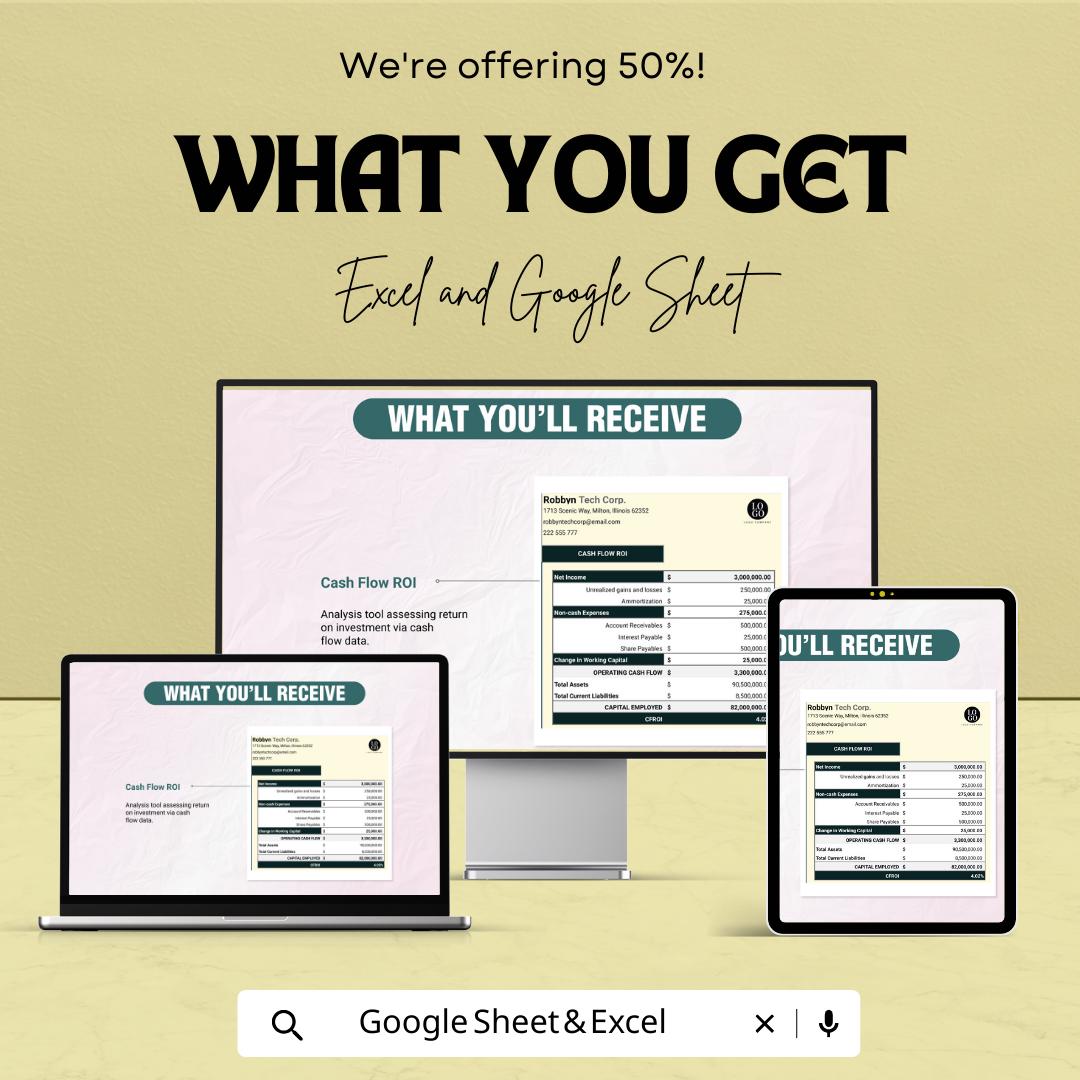 IT ROI Calculator Template, Return on Investment Spreadsheet, Tech Investment Tracker, Business ROI Calculator, Excel Google Sheets