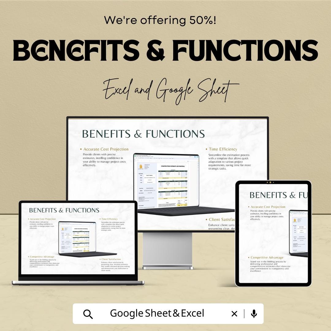 Construction Estimate and Proposal Template | Excel and Google Sheets Contractor Bid Sheet | Project Cost Breakdown & Client Proposal Form