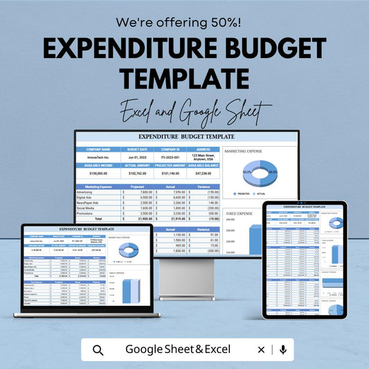 Expenditure Budget Template, Business Expense Tracker, Monthly Budget Spreadsheet, Google Sheets & Excel Budget Planner, Finance Tracker