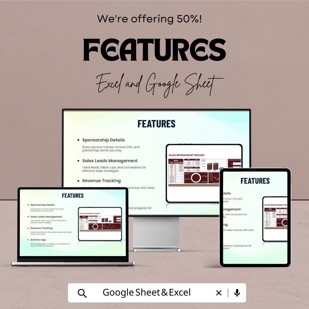 Sales Sponsorship Tracker Template | Excel and Google Sheets Sponsorship Management Dashboard | Revenue & Sales Tracker