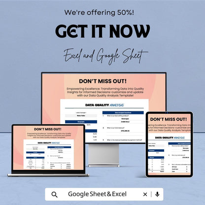 Data Quality Analysis Template | Data Analysis Spreadsheet | Data Quality Dashboard | Excel & Google Sheets