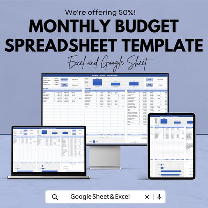 Monthly Budget Spreadsheet Template | Monthly Budget Planner | Excel and Google Sheets Expense Tracker | Personal & Business Budget Tool