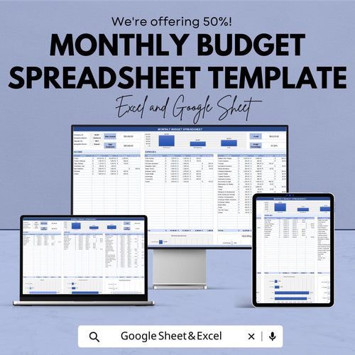Monthly Budget Spreadsheet Template | Monthly Budget Planner | Excel and Google Sheets Expense Tracker | Personal & Business Budget Tool