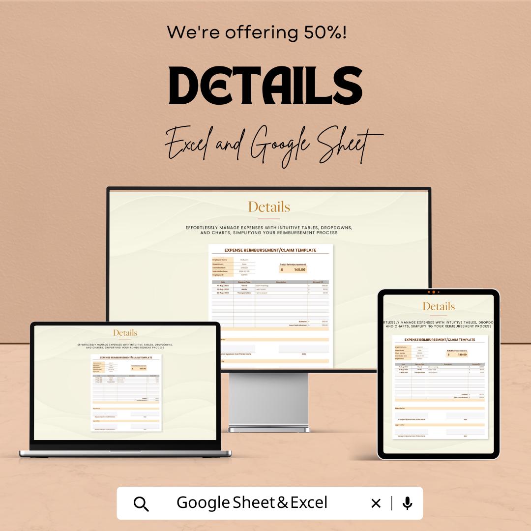 Expense Reimbursement Template | Expense Claim Form | Employee Expense Tracker | Excel and Google Sheets Reimbursement Tracker