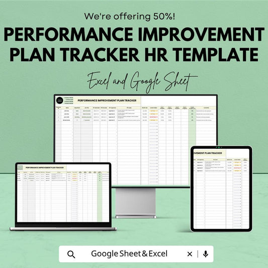Performance Improvement Plan Template | HR Tracker Spreadsheet | Employee Performance Tracker | HR Management Tool
