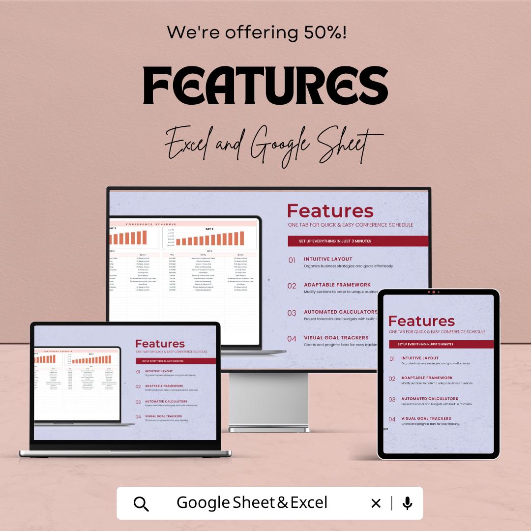 Conference Schedule Template | Event Planner Spreadsheet | Conference Agenda Planner | Event Schedule Template