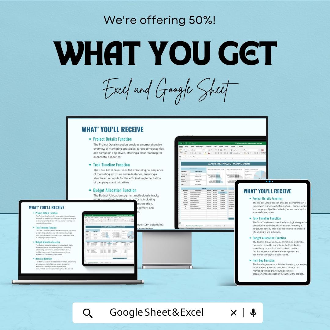 Marketing Project Management Sheet Excel & Google Sheets | Campaign Tracker, Budget, Timeline, and Team Collaboration