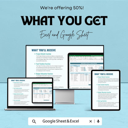 Marketing Project Management Sheet Excel & Google Sheets | Campaign Tracker, Budget, Timeline, and Team Collaboration