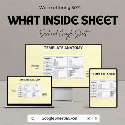 Sales Team Performance Dashboard - Excel & Google Sheet Template for Tracking Sales Metrics, Team Performance and Goals