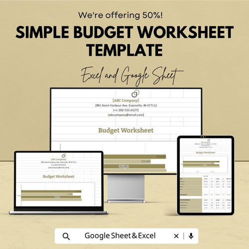 Simple Budget Worksheet Template Excel Google Sheets | Monthly Budget Planner Spreadsheet | Personal Finance Tracker | Income Expense Budget