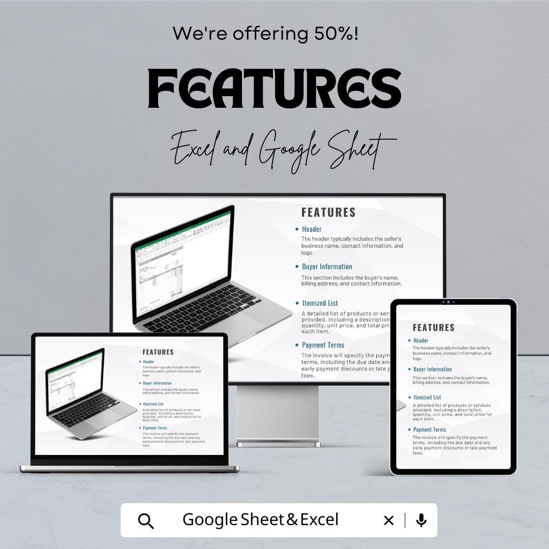 Invoice Statement Sheet Template | Excel and Google Sheets | Business Invoice Form | Billing & Payment Tracker | Digital Download