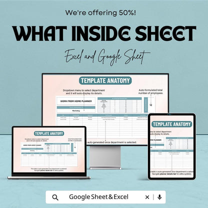 Work From Home Planner Template | Daily Productivity Planner | Remote Work Organizer | Excel & Google Sheets | Task and Schedule Tracker