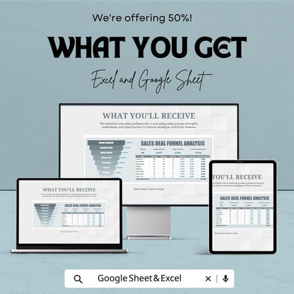 Sales Deal Funnel Analysis Template | Excel & Google Sheets Sales Pipeline Tracker | Conversion Rate Dashboard | Sales Performance Report
