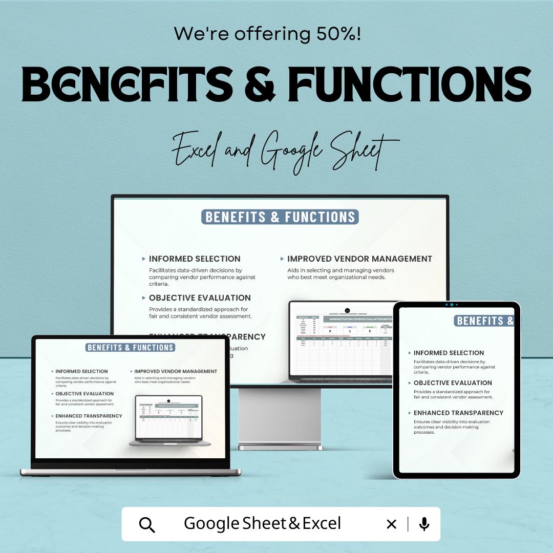 Administration Vendor Evaluation Matrix Template, Vendor Comparison Spreadsheet, Supplier Scoring Tool, Excel & Google Sheets