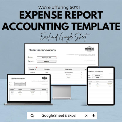 Expense Report Accounting Template | Expense Tracker Spreadsheet | Business Expense Log | Automated Calculations | Finance Template